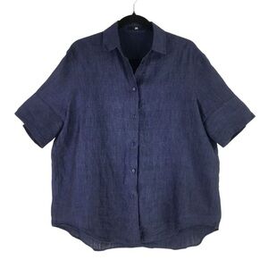 Jarbo Women's Italian Linen Button Up Boyfriend Shirt sz 3 Oversized Blue US 8